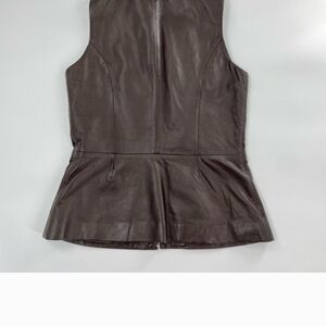 Vintage Margaret Godfrey genuine leather vest Sz L 10 womens full zip